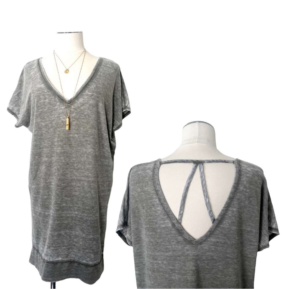 EXPRESS One Eleven Back Detail Casual Dress Cotton Blend Distressed Green Sz S